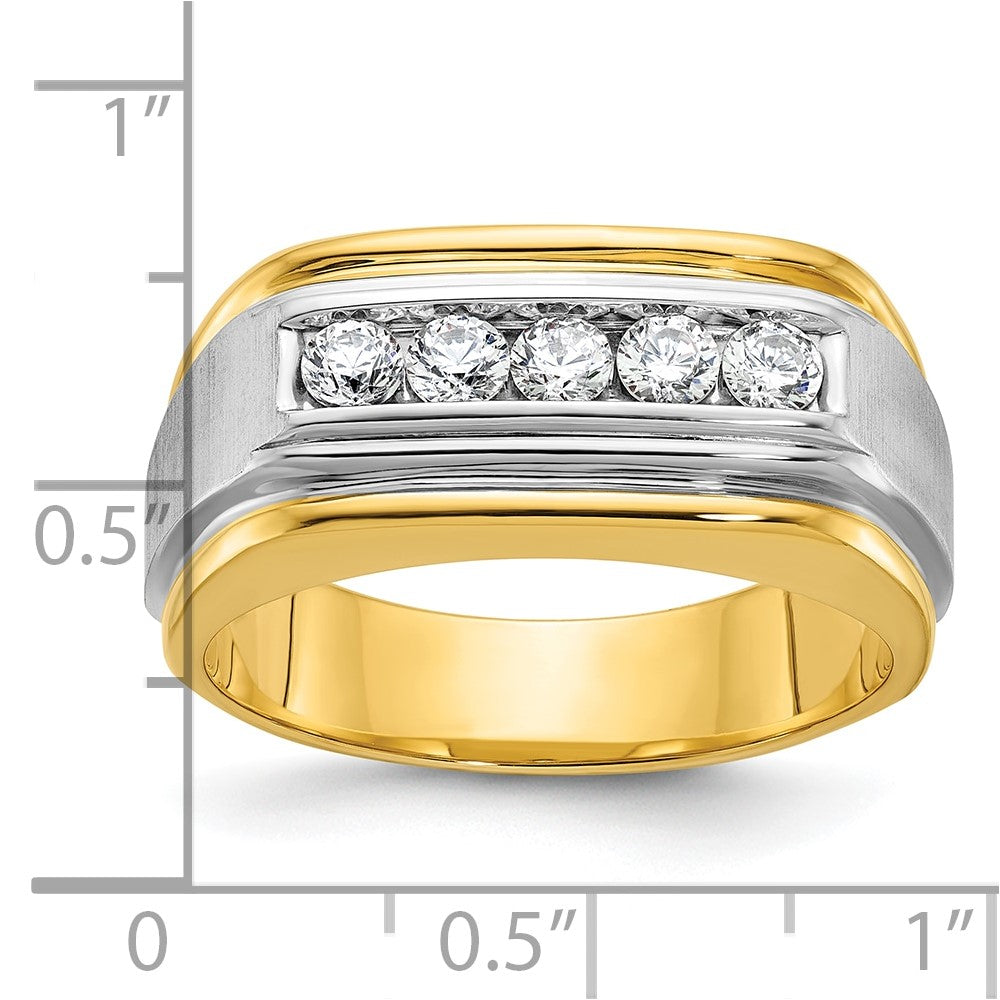 Alternate view of the Men's 10mm 14K Two Tone Gold 5-Stone 1/2 Ctw Diamond Tapered Band by The Black Bow Jewelry Co.
