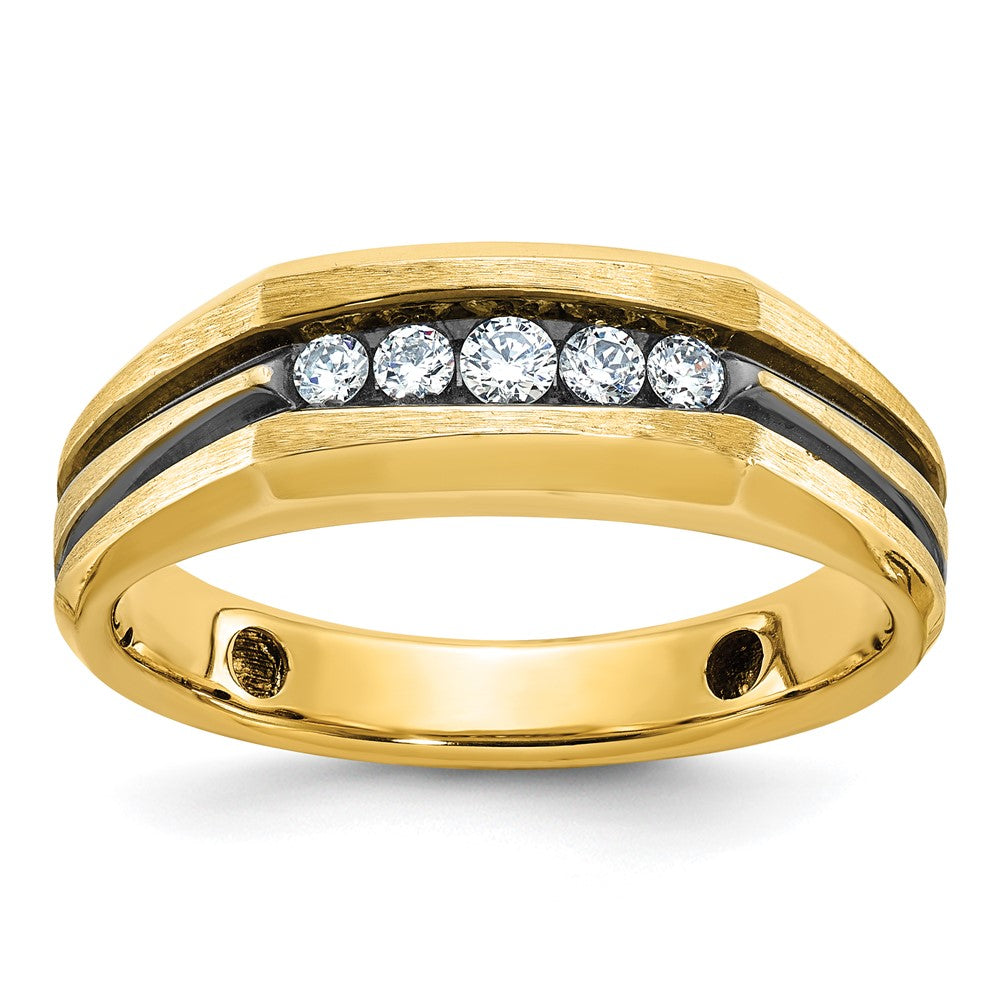 Men&#39;s 7mm 10K Yellow Gold &amp; Black Rhodium 1/4 Ctw Diamond Tapered Band, Item R12259 by The Black Bow Jewelry Co.