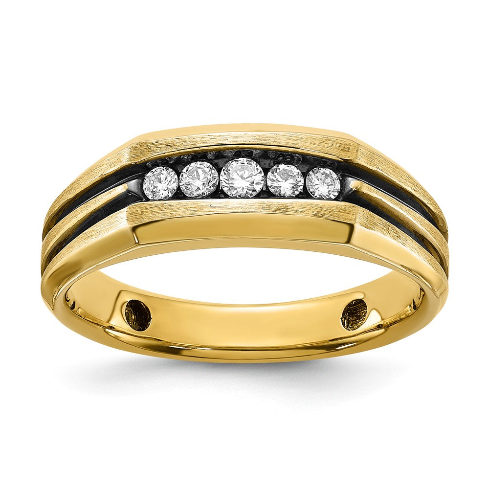 Men&#39;s 7mm 14K Yellow Gold &amp; Black Rhodium 1/4 Ctw Diamond Tapered Band, Item R12260 by The Black Bow Jewelry Co.