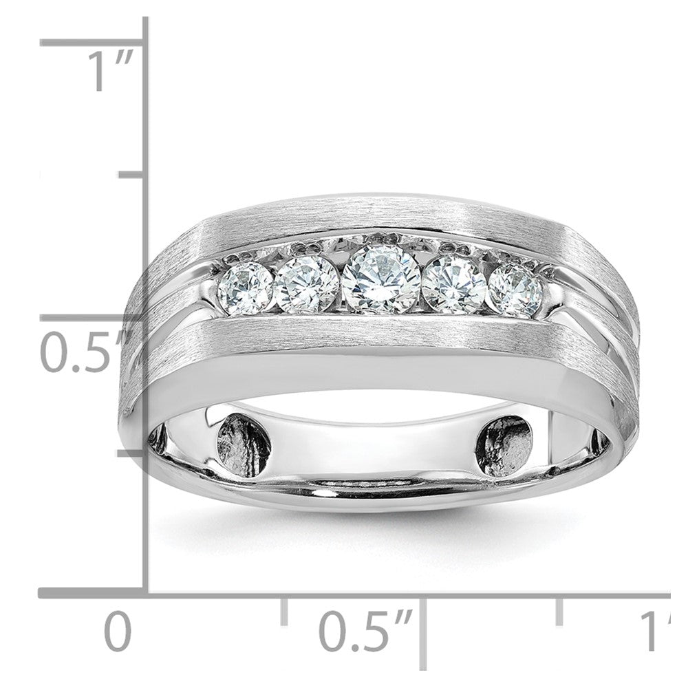Alternate view of the Men&#39;s 9mm 10K White Gold 5-Stone 1/2 Ctw Diamond Tapered Band by The Black Bow Jewelry Co.