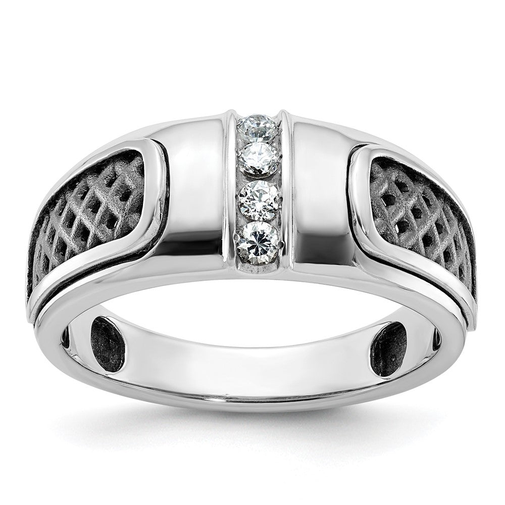 Men&#39;s 9.3mm 14K White Gold Black Rhodium 1/5 Ctw Diamond Tapered Band, Item R12262 by The Black Bow Jewelry Co.