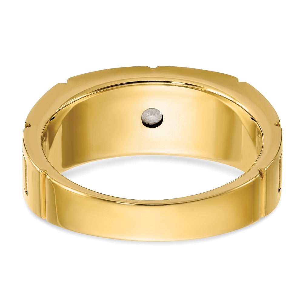 Alternate view of the Men&#39;s 8.75mm 14K Two Tone Gold 1/10 Ct Diamond Grooved Tapered Band by The Black Bow Jewelry Co.