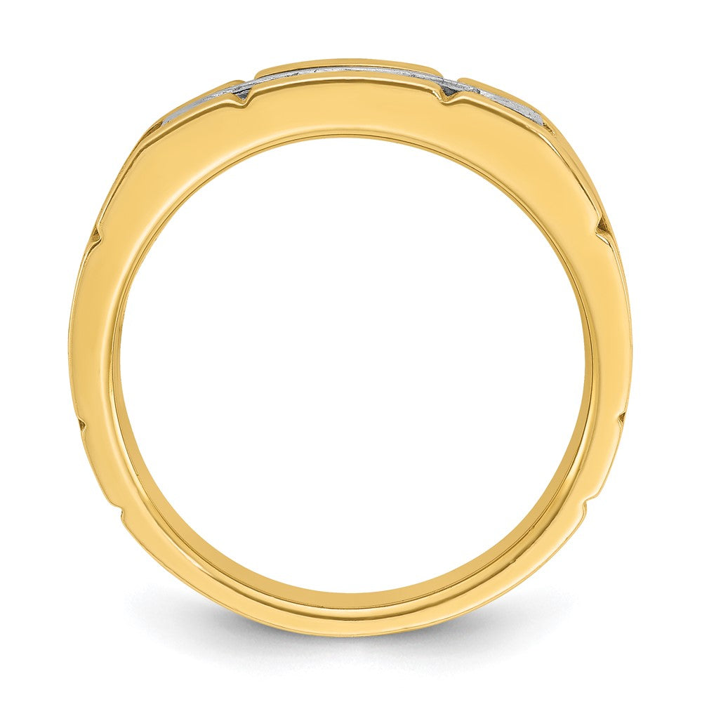Alternate view of the 8.5mm 14K Two Tone Gold Grooved 5-Stone 1/4 Ctw Diamond Tapered Band by The Black Bow Jewelry Co.