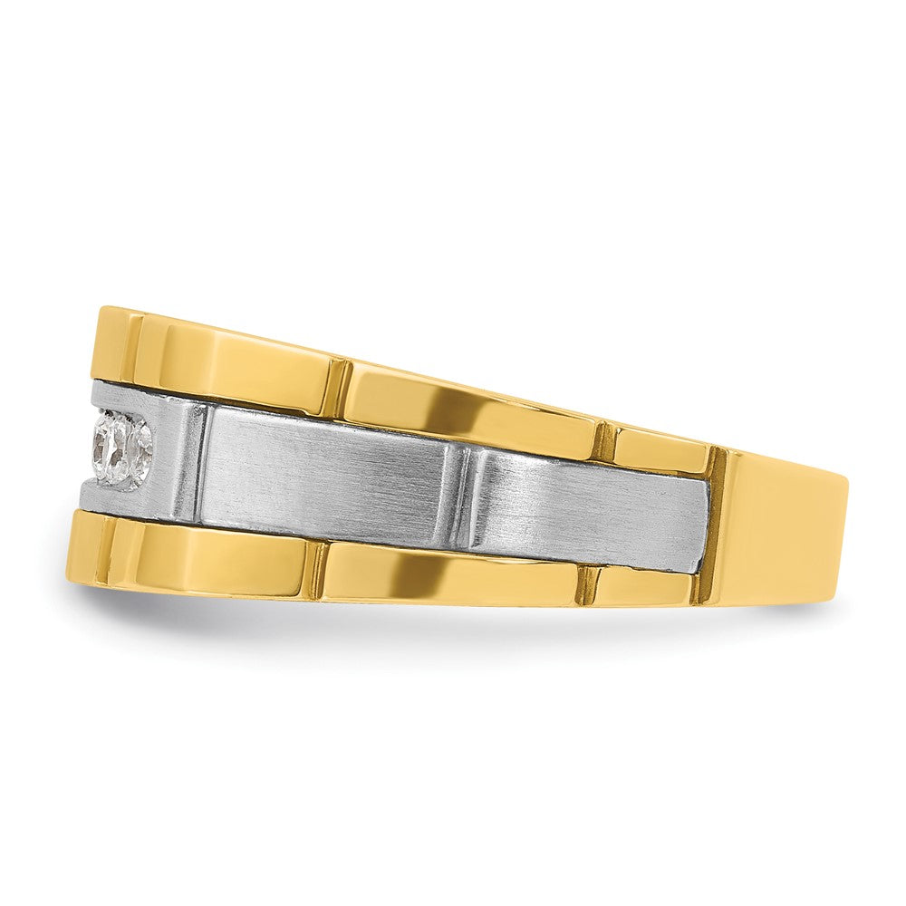 Alternate view of the 8.5mm 14K Two Tone Gold Grooved 5-Stone 1/4 Ctw Diamond Tapered Band by The Black Bow Jewelry Co.
