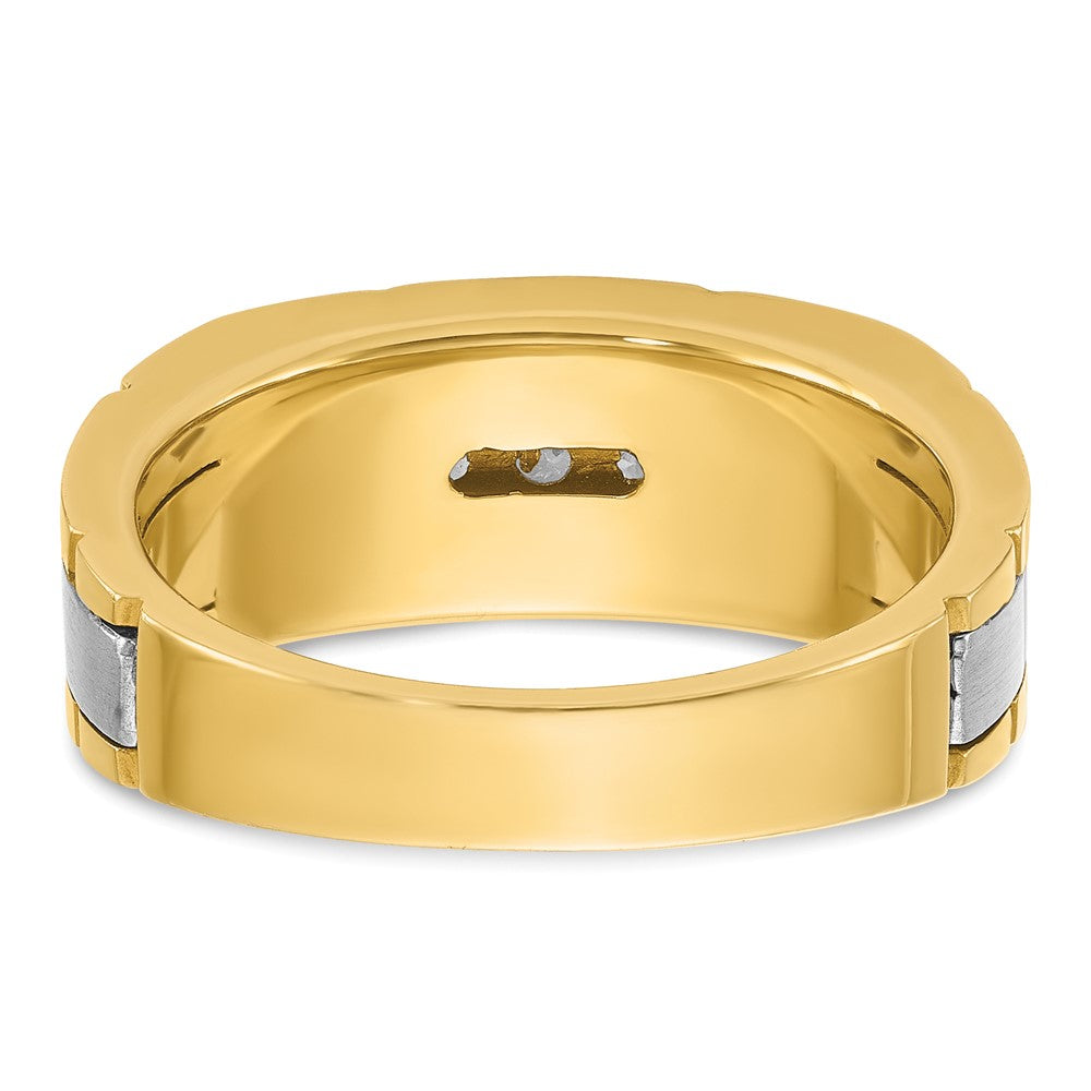 Alternate view of the 8.5mm 14K Two Tone Gold Grooved 5-Stone 1/4 Ctw Diamond Tapered Band by The Black Bow Jewelry Co.