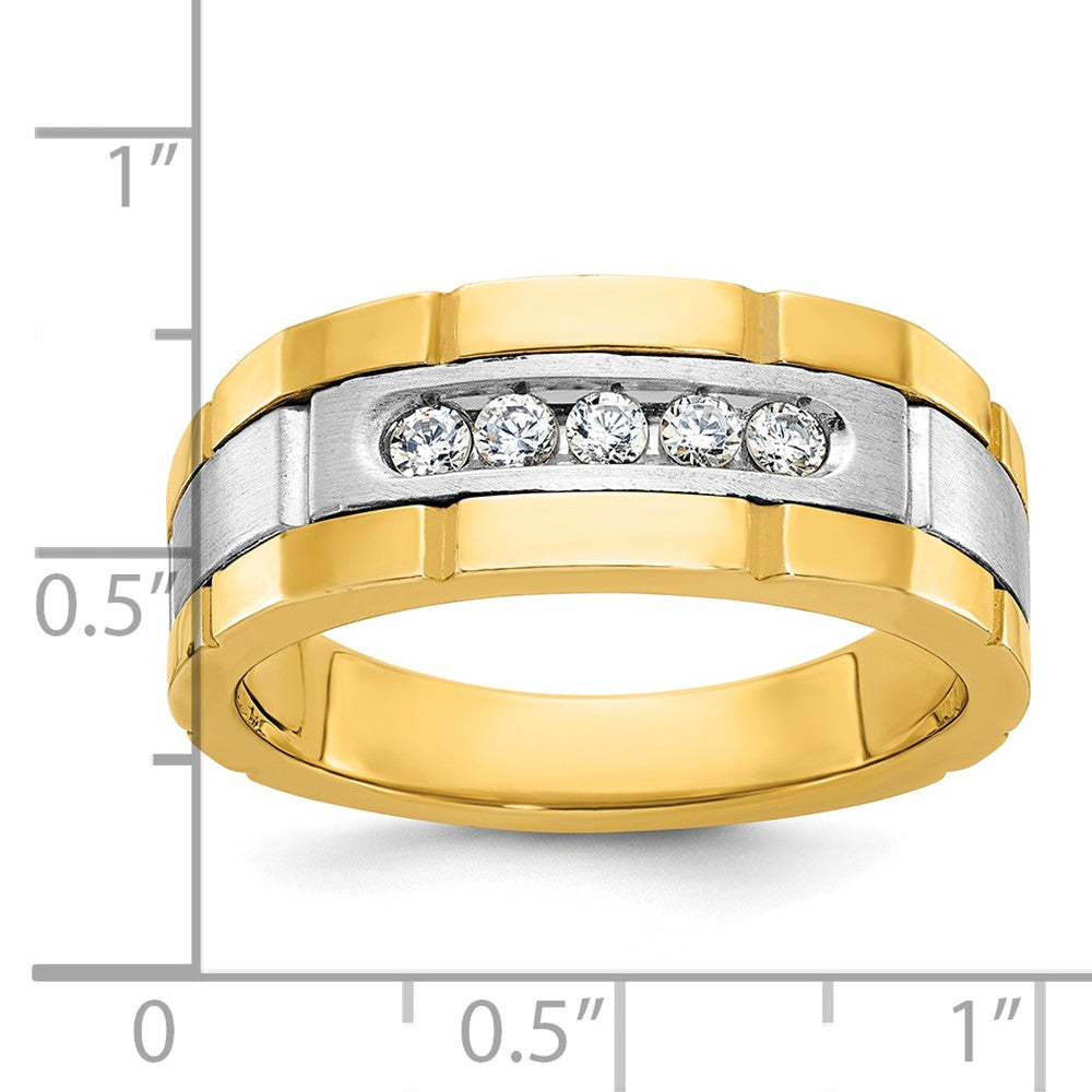 Alternate view of the 8.5mm 14K Two Tone Gold Grooved 5-Stone 1/4 Ctw Diamond Tapered Band by The Black Bow Jewelry Co.