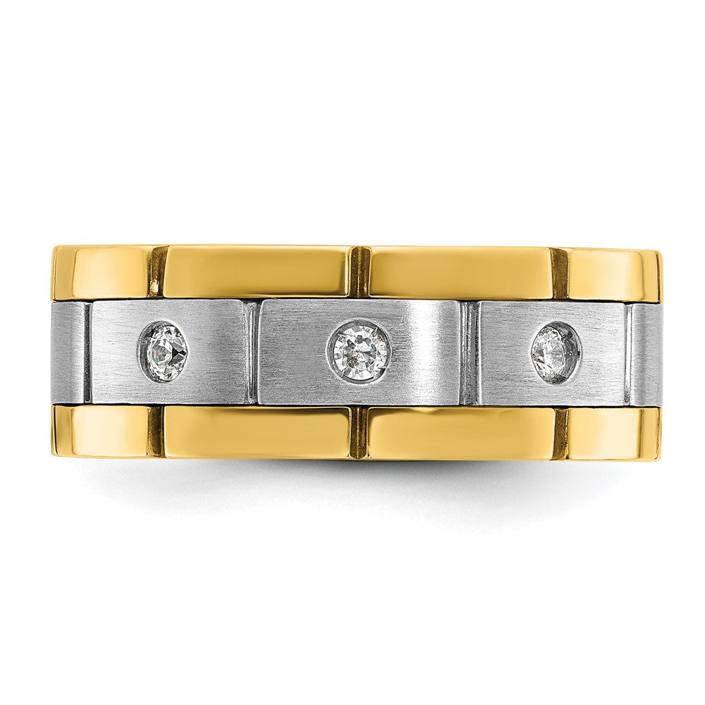 Alternate view of the Mens 8.4mm 14K Two Tone Gold 3-Stone 1/6 Ctw Diamond Standard Fit Band by The Black Bow Jewelry Co.