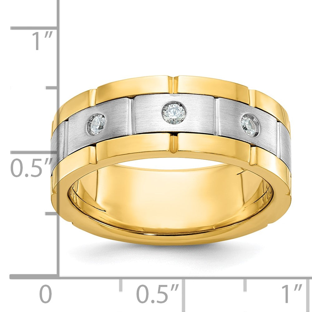 Alternate view of the Mens 8.4mm 14K Two Tone Gold 3-Stone 1/6 Ctw Diamond Standard Fit Band by The Black Bow Jewelry Co.