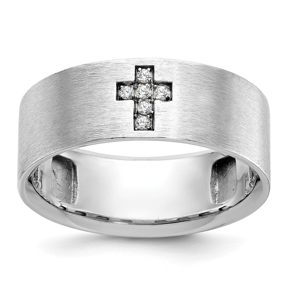 Men's 8mm 14K White Gold 1/20 Ctw Diamond Cross Standard Fit Band, Item R12270 by The Black Bow Jewelry Co.