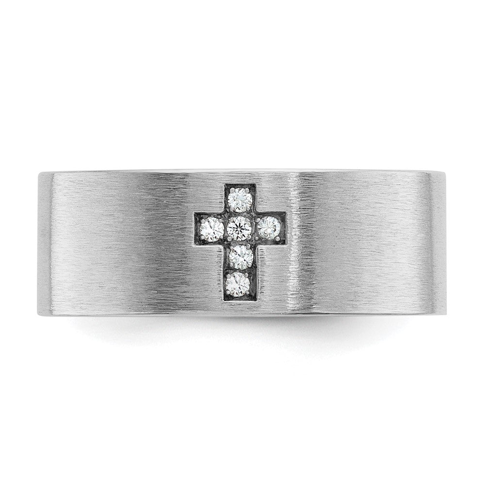 Alternate view of the Men&#39;s 8mm 14K White Gold Lab-Created Diamond Cross Standard Fit Band by The Black Bow Jewelry Co.