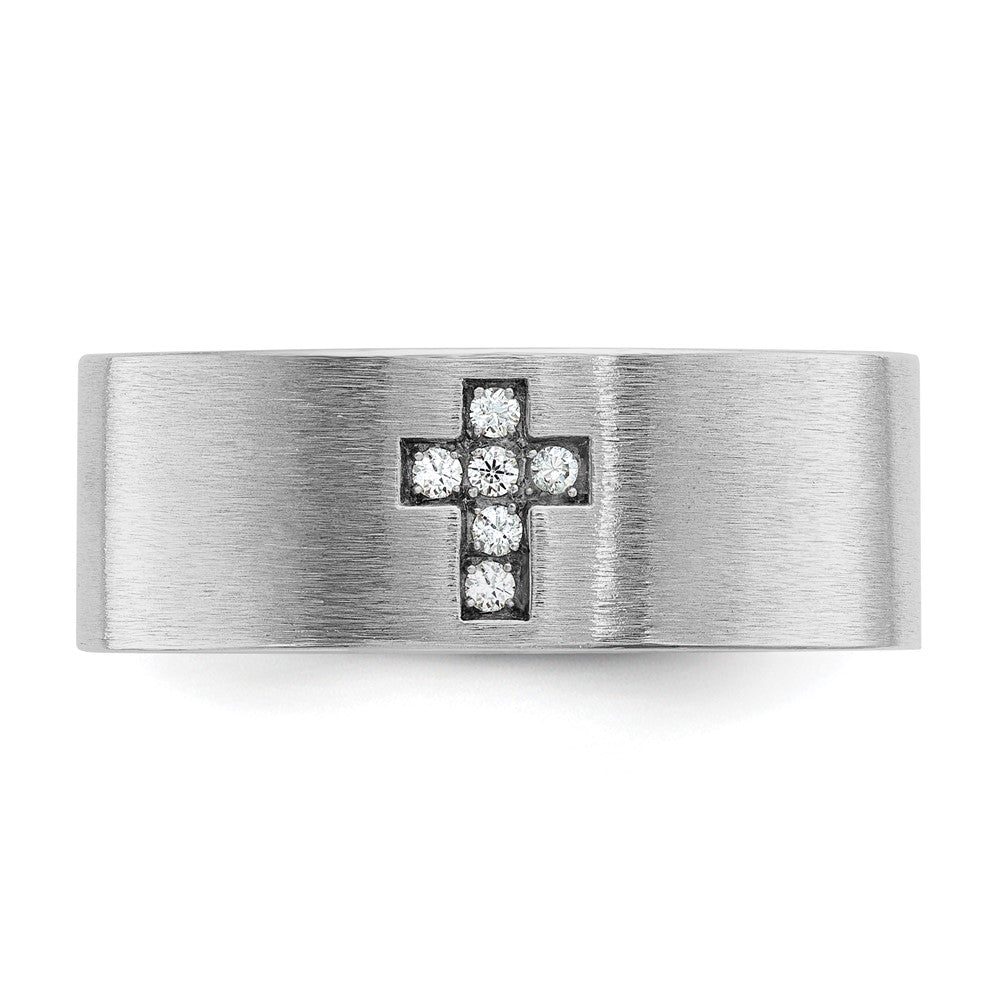 Alternate view of the Men's 8mm 14K White Gold Lab-Created Diamond Cross Standard Fit Band by The Black Bow Jewelry Co.