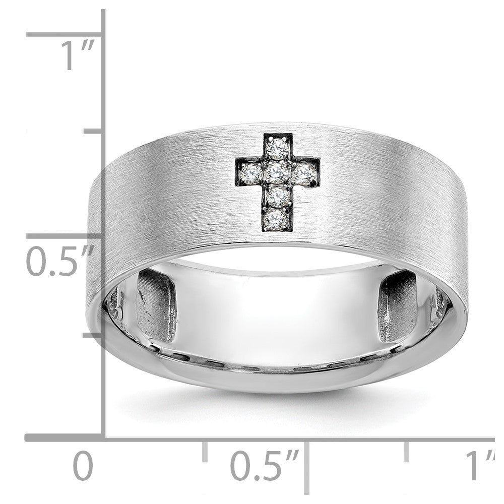 Alternate view of the Men's 8mm 14K White Gold 1/20 Ctw Diamond Cross Standard Fit Band by The Black Bow Jewelry Co.