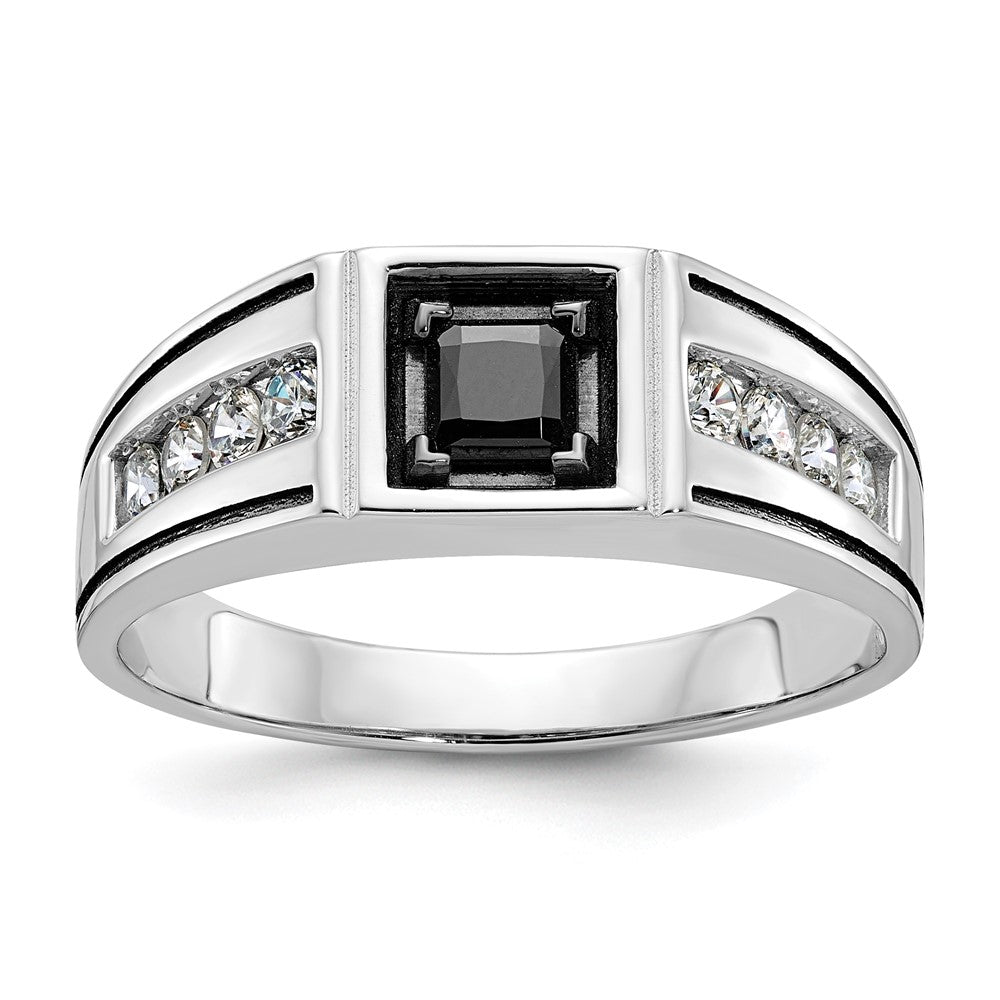 Men&#39;s 7.5mm Rhodium Plated 14K White Gold 7/8 Ctw Diamond Tapered Band, Item R12272 by The Black Bow Jewelry Co.