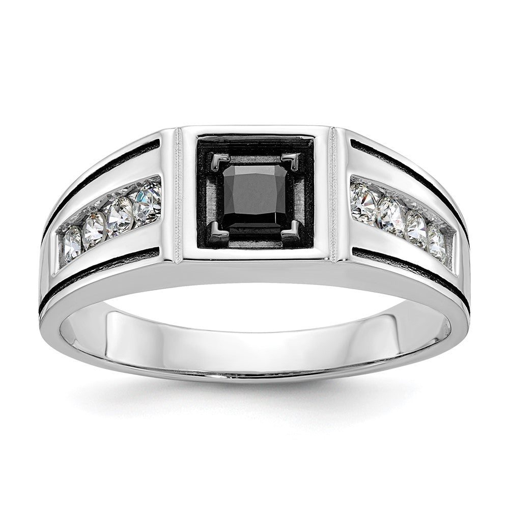 Men's 7.5mm Rhodium Plated 14K White Gold 7/8 Ctw Diamond Tapered Band, Item R12272 by The Black Bow Jewelry Co.