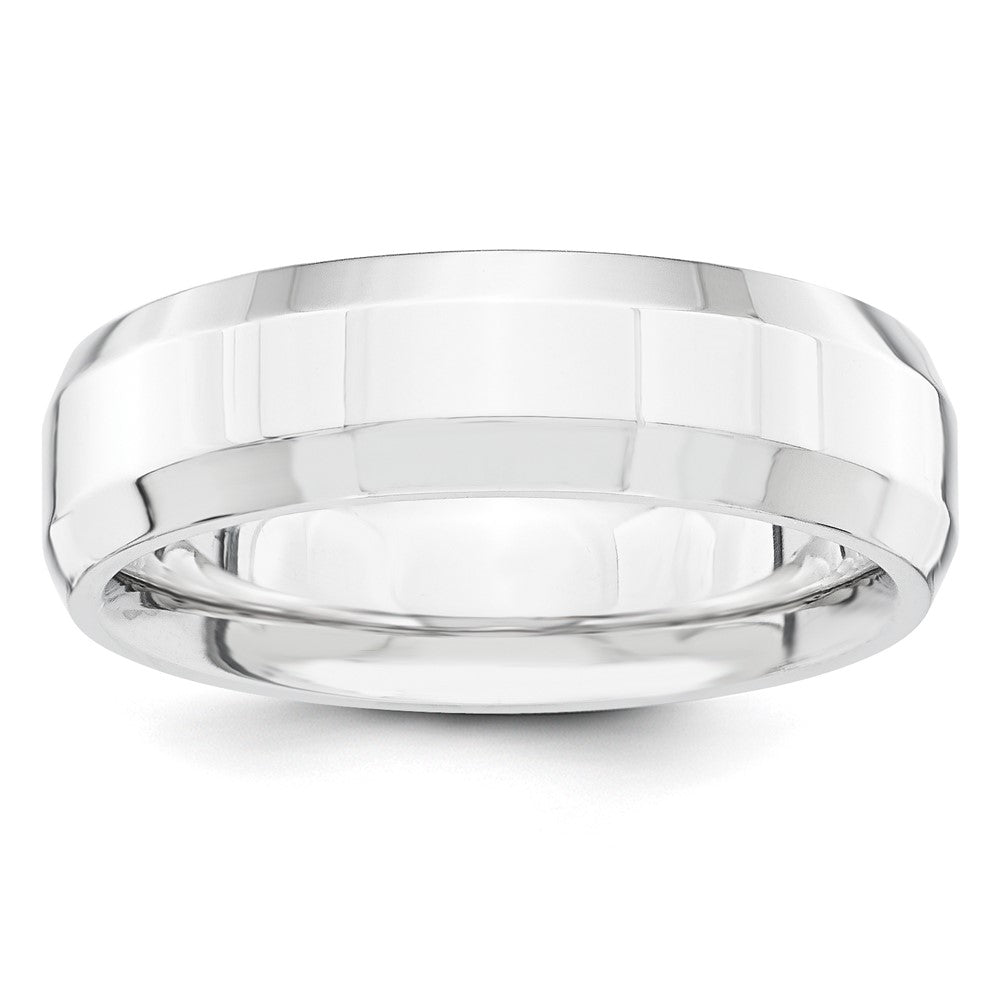 6mm Platinum Polished Beveled Edge Comfort Fit Band, Size 6, Item R12273-6MM-06 by The Black Bow Jewelry Co.