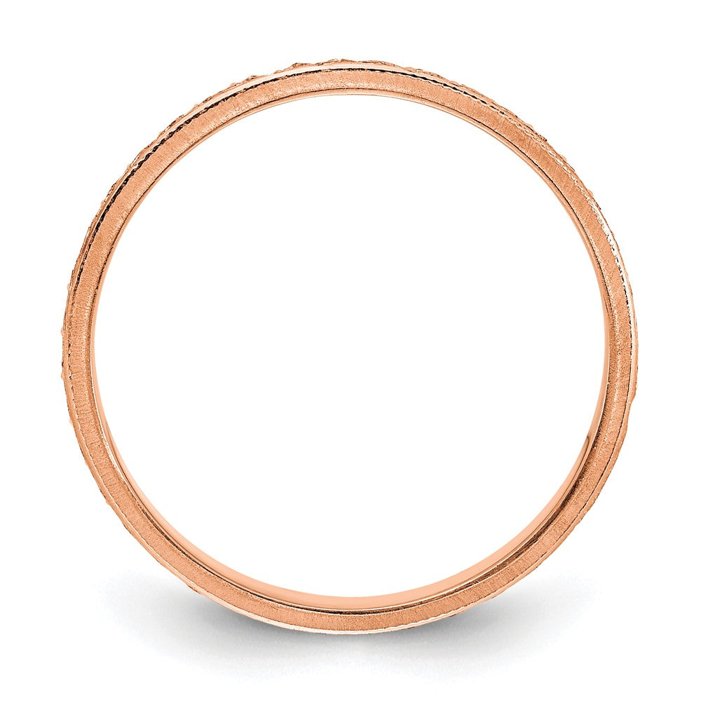 Alternate view of the 3mm 14K Rose Gold Design Etched Standard Fit Band, Size 5 by The Black Bow Jewelry Co.