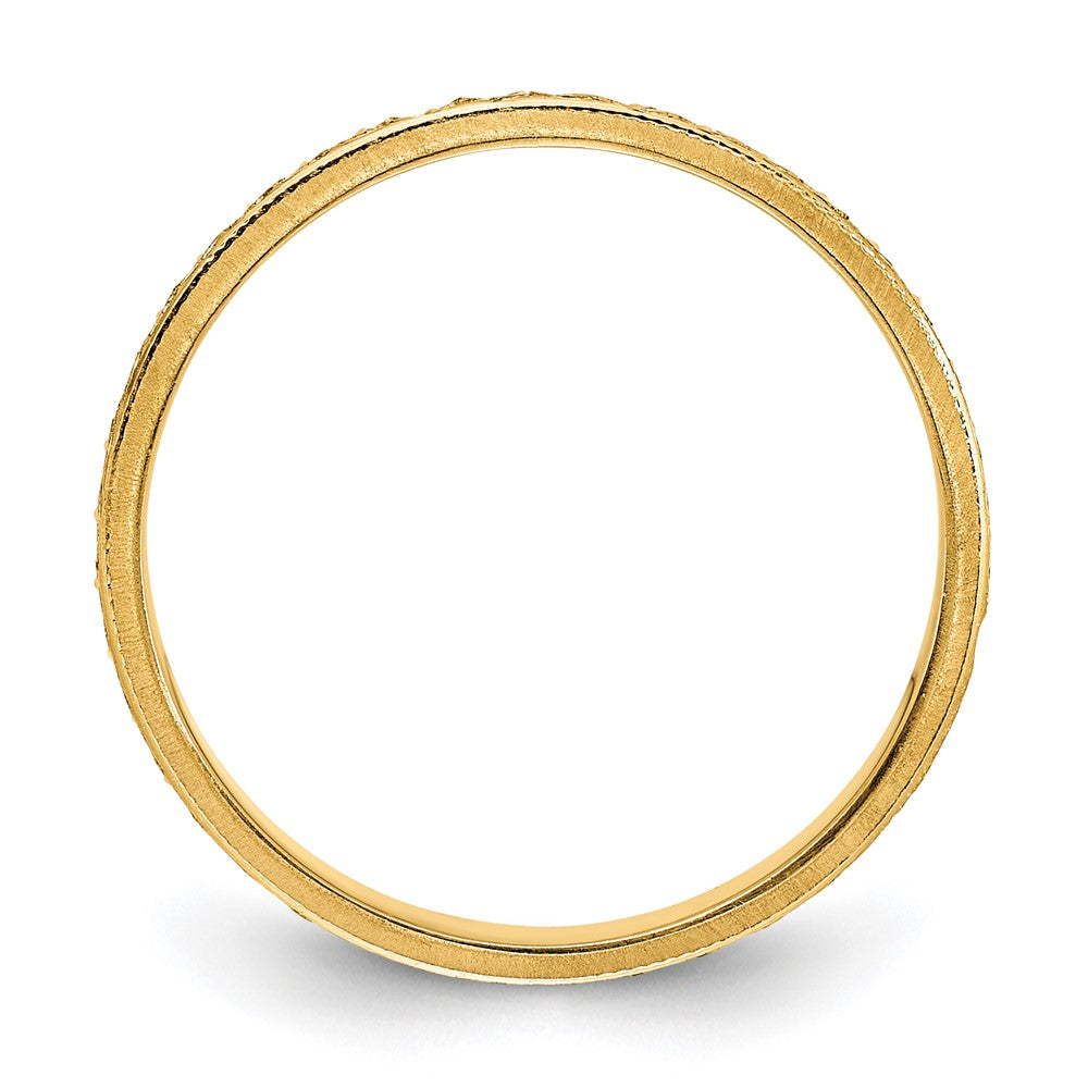 Alternate view of the 3mm 14K Yellow Gold Design Etched Standard Fit Band, Size 5 by The Black Bow Jewelry Co.