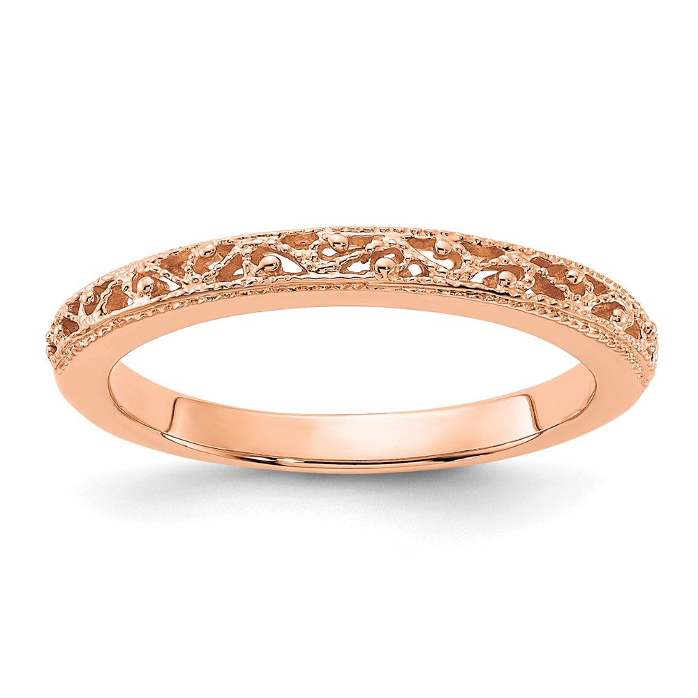 Alternate view of the 3mm 14K Yellow, White, or Rose Gold Filigree Tapered Band by The Black Bow Jewelry Co.