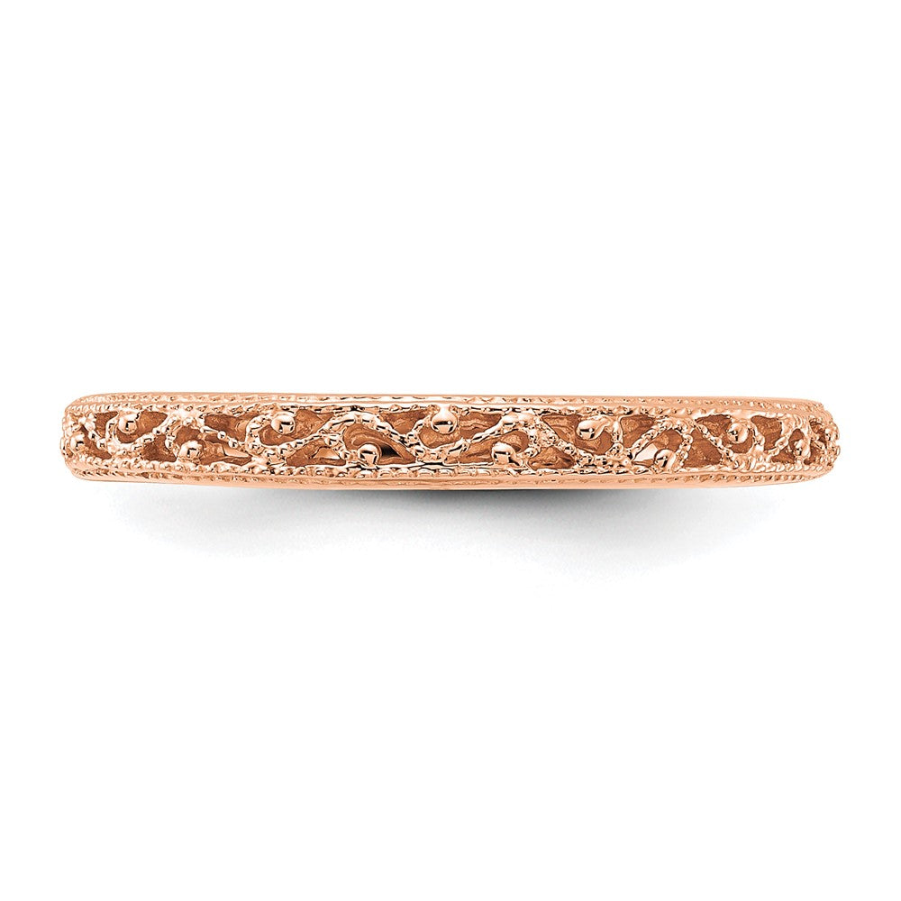 Alternate view of the 3mm 14K Rose Gold Filigree Tapered Band, Size 4 by The Black Bow Jewelry Co.