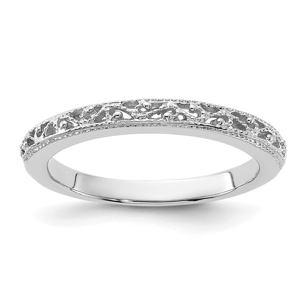 3mm 14K White Gold Filigree Tapered Band, Size 4, Item R12283-14KW-04 by The Black Bow Jewelry Co.