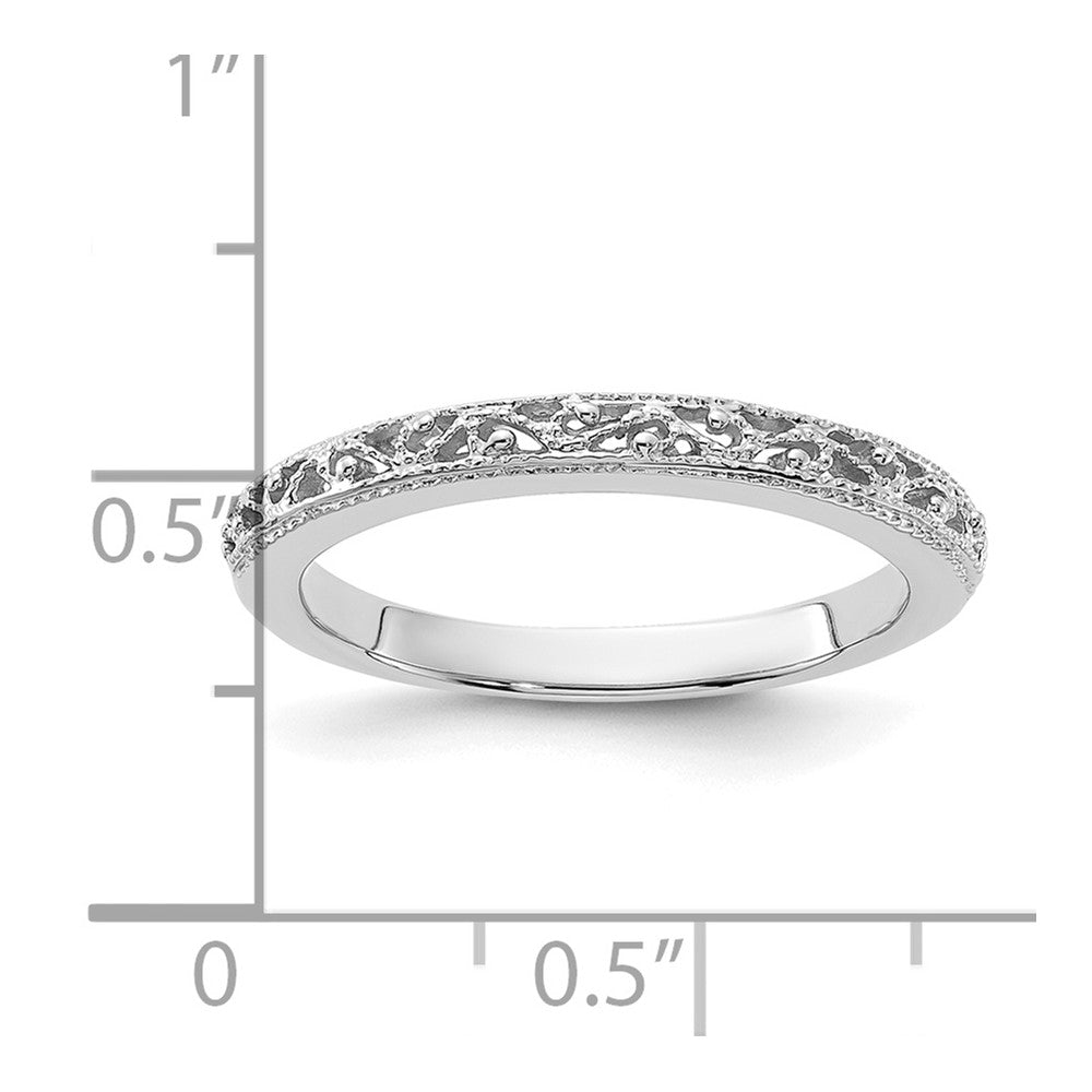 Alternate view of the 3mm 14K White Gold Filigree Tapered Band, Size 4 by The Black Bow Jewelry Co.