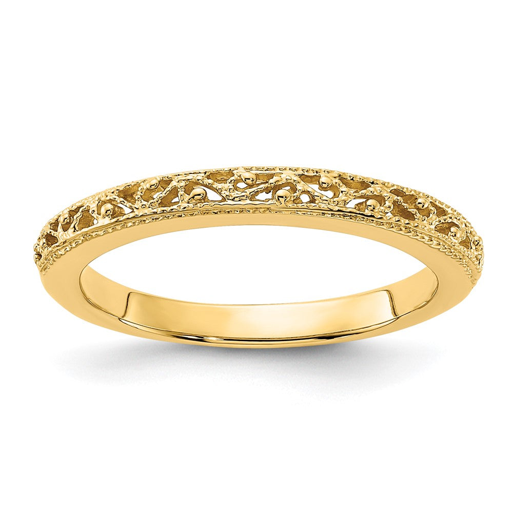 3mm 14K Yellow, White, or Rose Gold Filigree Tapered Band, Item R12283 by The Black Bow Jewelry Co.
