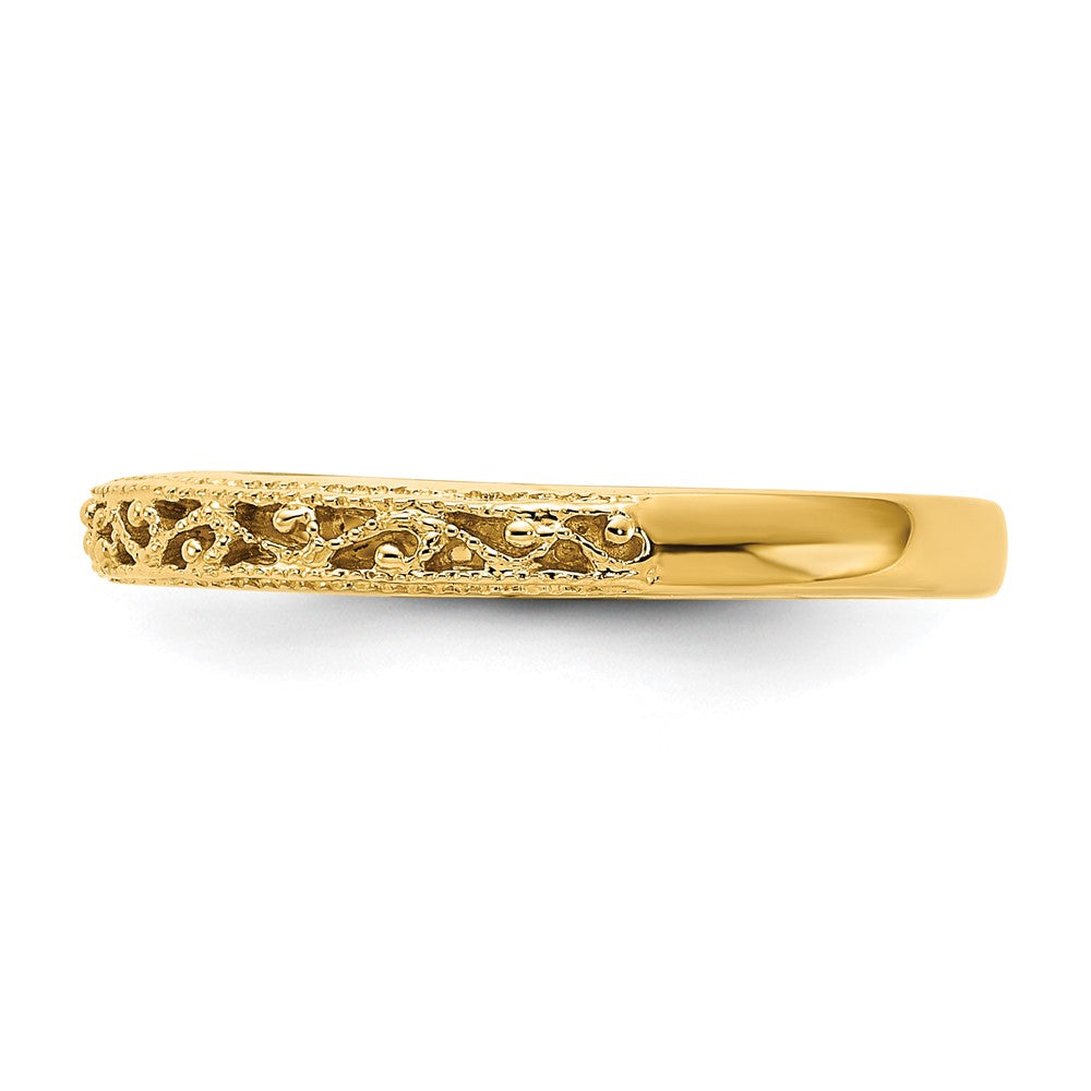 Alternate view of the 3mm 14K Yellow Gold Filigree Tapered Band, Size 5 by The Black Bow Jewelry Co.