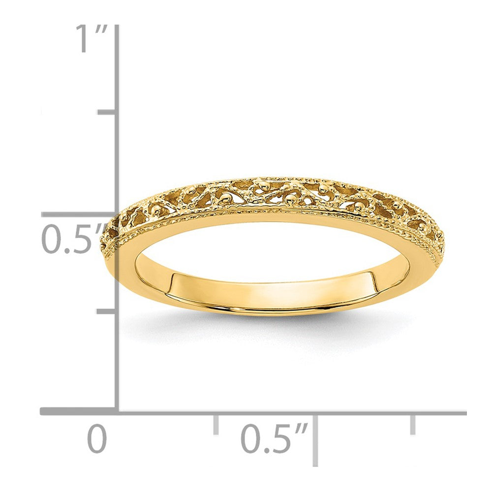 Alternate view of the 3mm 14K Yellow Gold Filigree Tapered Band, Size 5 by The Black Bow Jewelry Co.