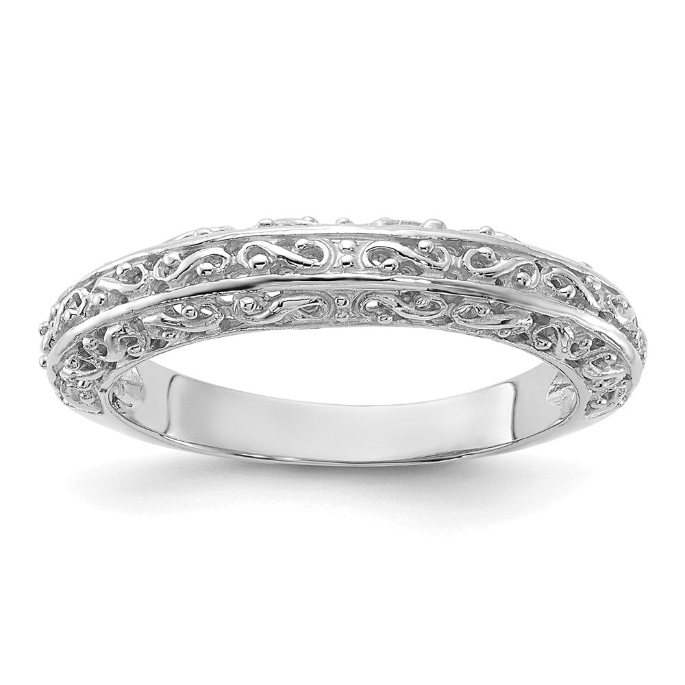 4mm 14K White Gold Filigree Tapered Band, Size 7.5, Item R12284-14KW-075 by The Black Bow Jewelry Co.