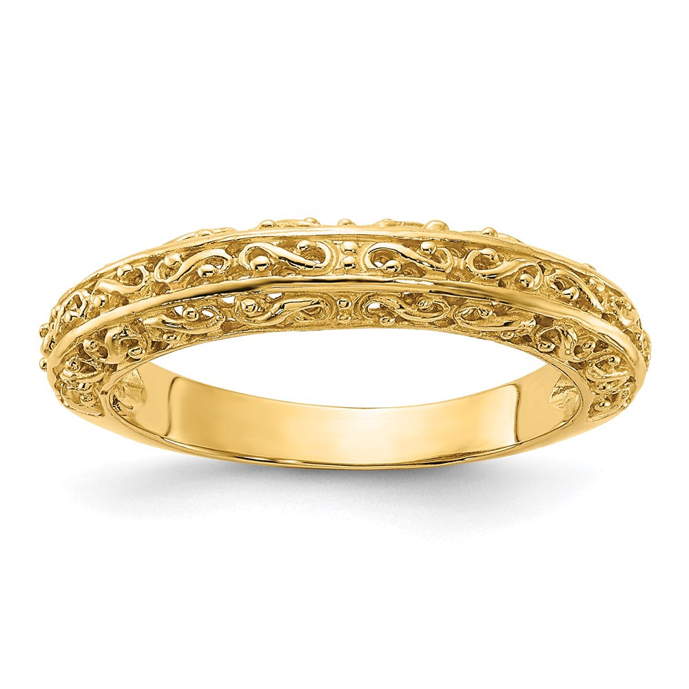 4mm 14K Yellow Gold Filigree Tapered Band, Size 7.5, Item R12284-14KY-075 by The Black Bow Jewelry Co.