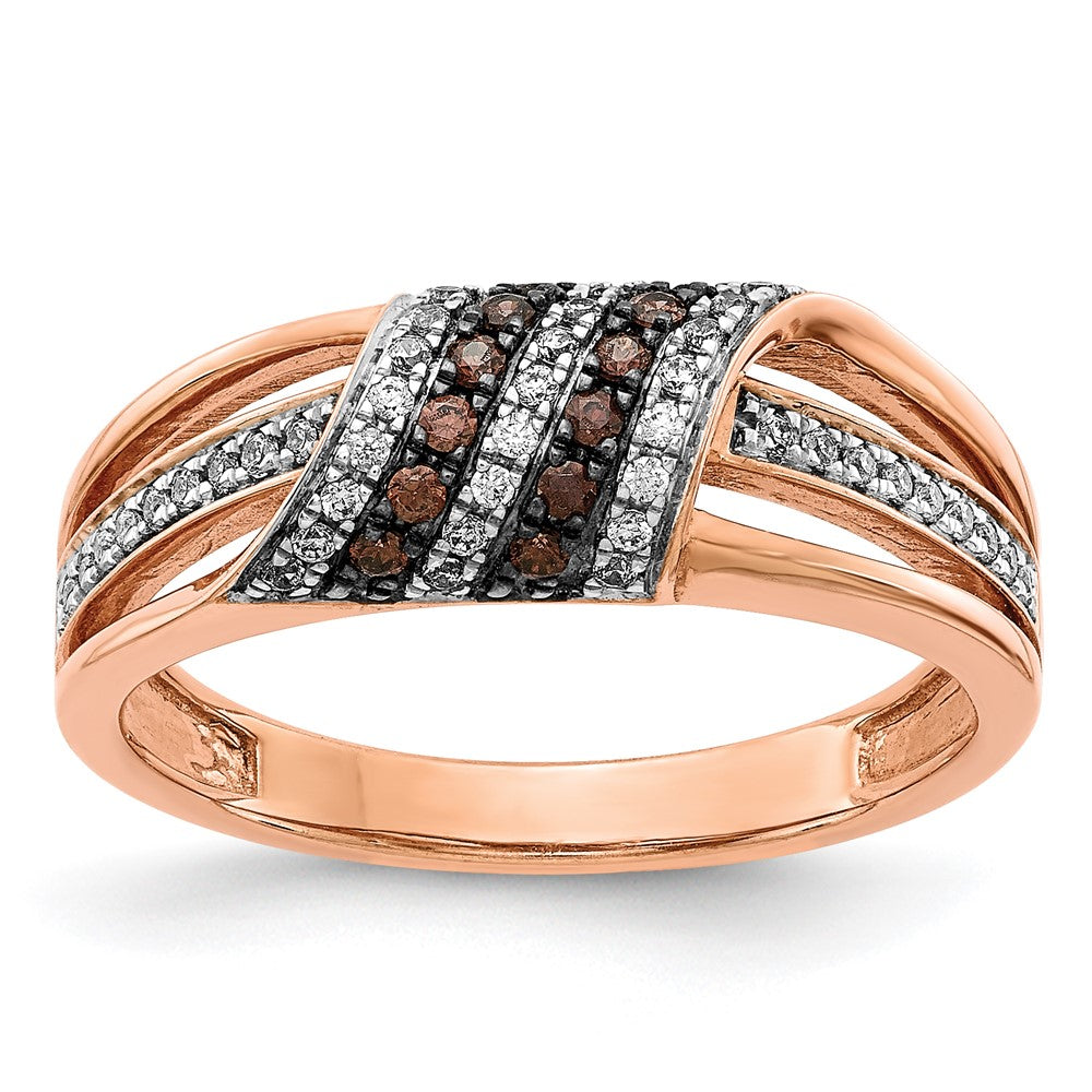 7mm 14K Rose Gold 1/3 Ctw Two-Tone Diamond Split Shank Tapered Band, Item R12293 by The Black Bow Jewelry Co.