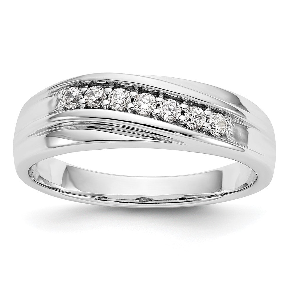 Men&#39;s 6.4mm 14K White Gold 1/4 Ctw Diamond Tapered Band, Size 9, Item R12294-14KW-09 by The Black Bow Jewelry Co.