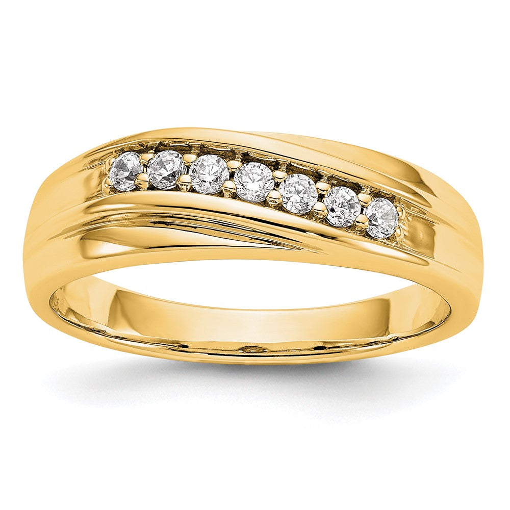 Men's 6.4mm 14K Yellow Gold 1/4 Ctw Diamond Tapered Band, Size 9.25, Item R12294-14KY-0925 by The Black Bow Jewelry Co.