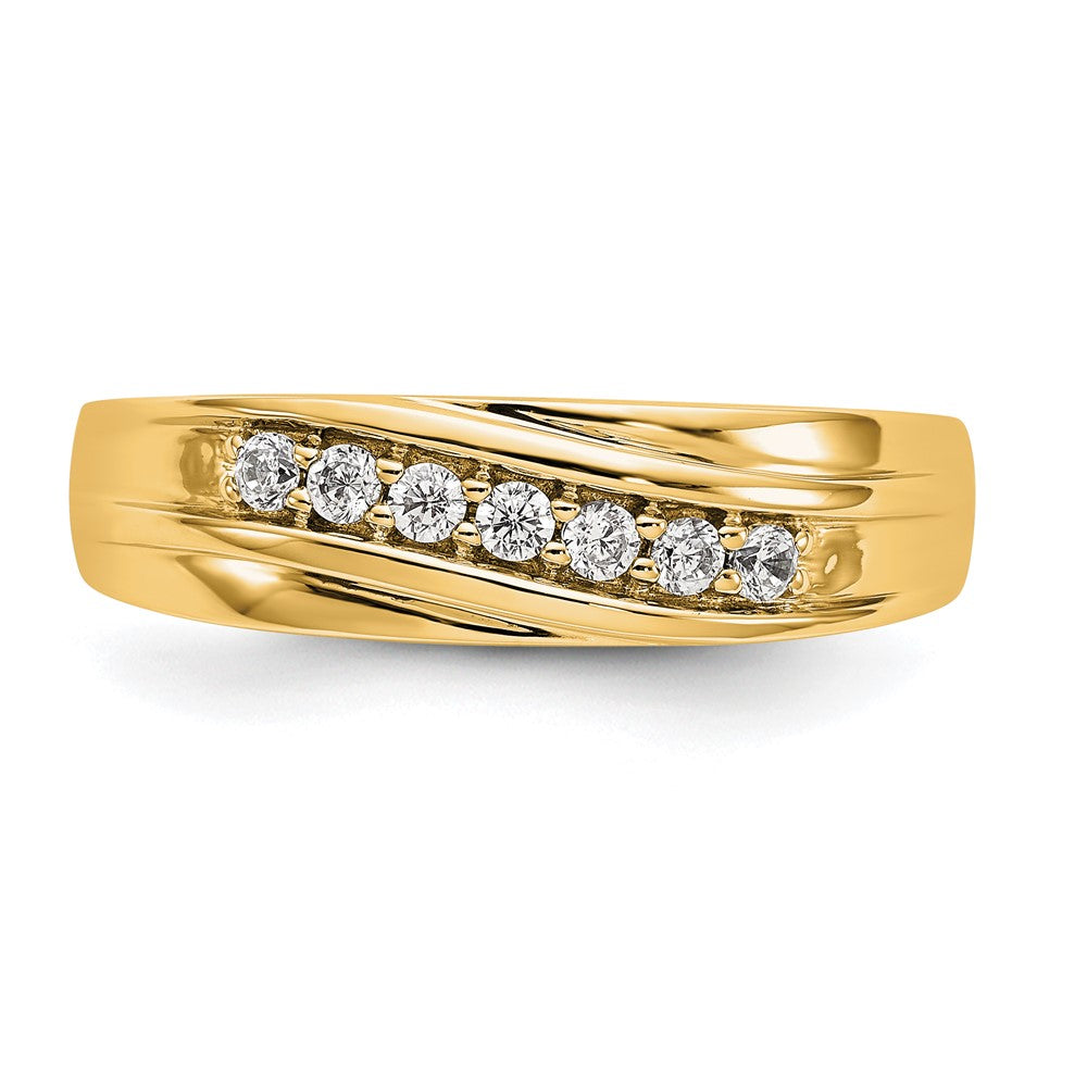 Alternate view of the Men&#39;s 6.4mm 14K Yellow Gold 1/4 Ctw Diamond Tapered Band, Size 9 by The Black Bow Jewelry Co.