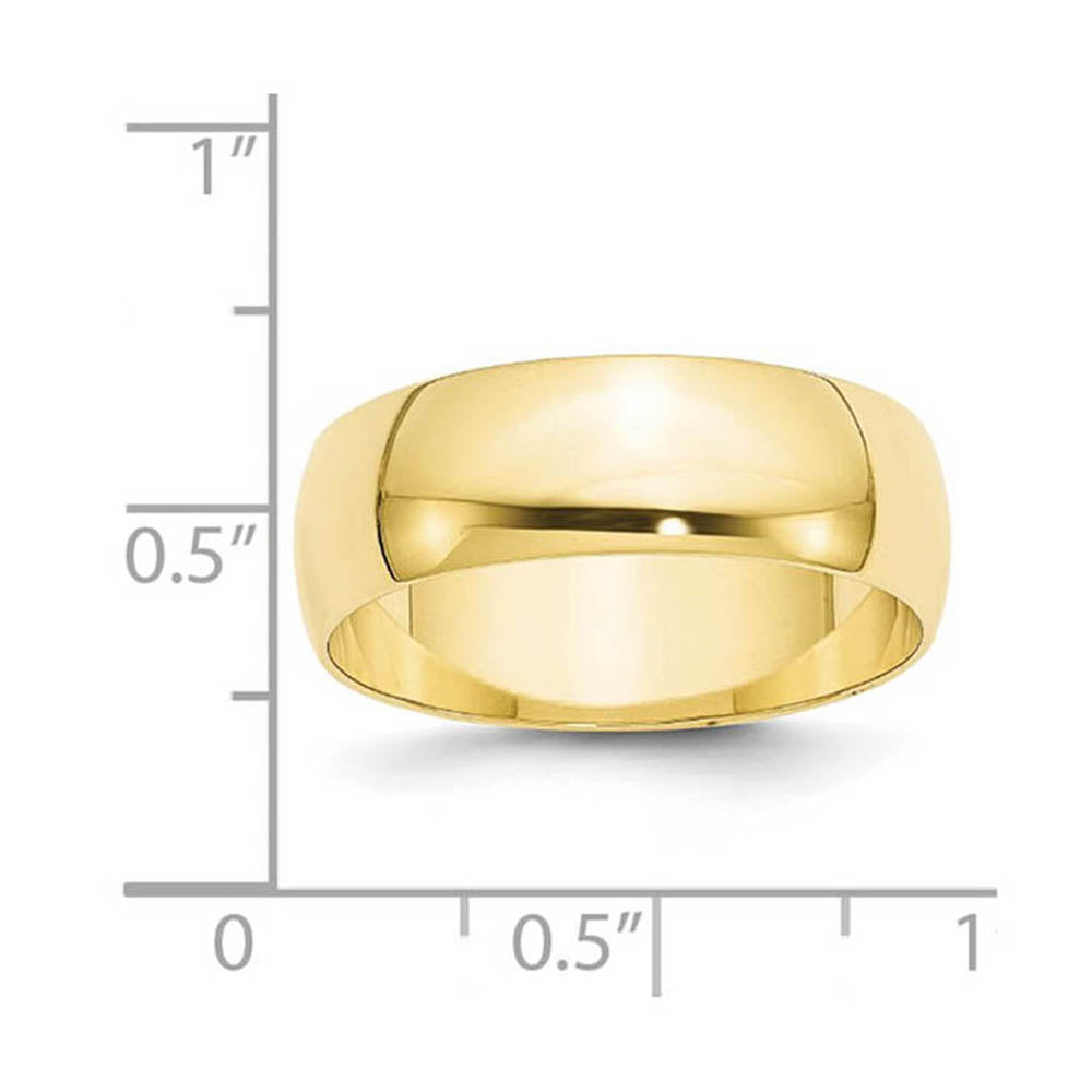 Alternate view of the 7mm or 8mm 10K Yellow Gold Lightweight Half Round Standard Fit Band by The Black Bow Jewelry Co.