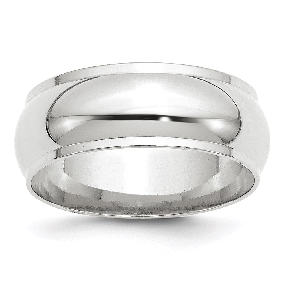 8mm 10K White Gold Half Round Ridged Standard Fit Band, Size 6, Item R12324-10KW-06 by The Black Bow Jewelry Co.