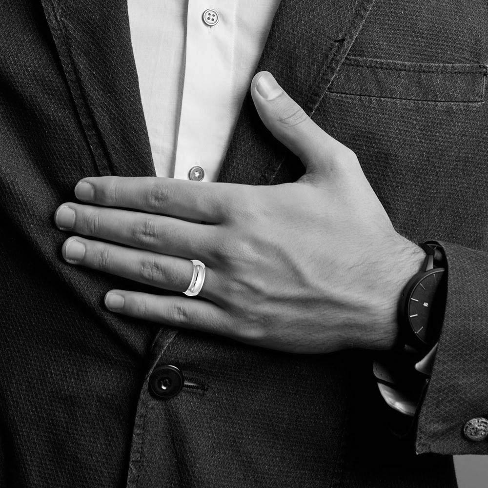 Alternate view of the 8mm 10K White Gold Half Round Ridged Standard Fit Band, Size 6 by The Black Bow Jewelry Co.