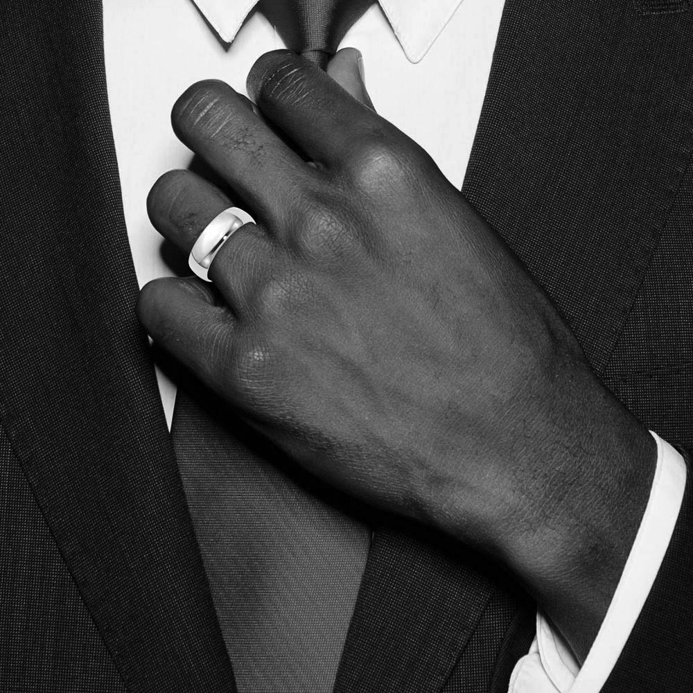 Alternate view of the 7mm or 8mm 10K White Gold Lightweight Domed Comfort Fit Band by The Black Bow Jewelry Co.