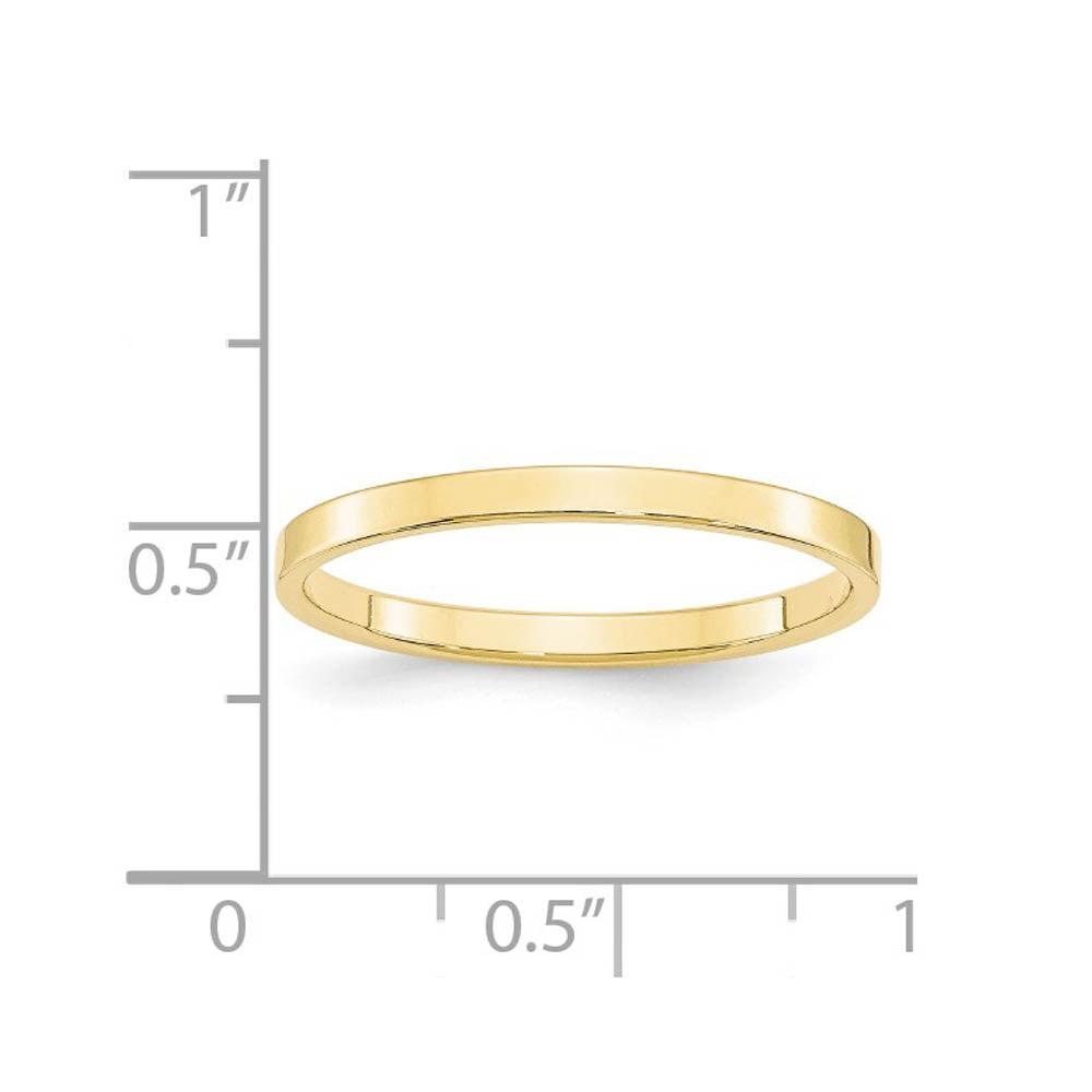 Alternate view of the 2mm 10K Yellow Gold Lightweight Flat Standard Fit Band, Size 4 by The Black Bow Jewelry Co.