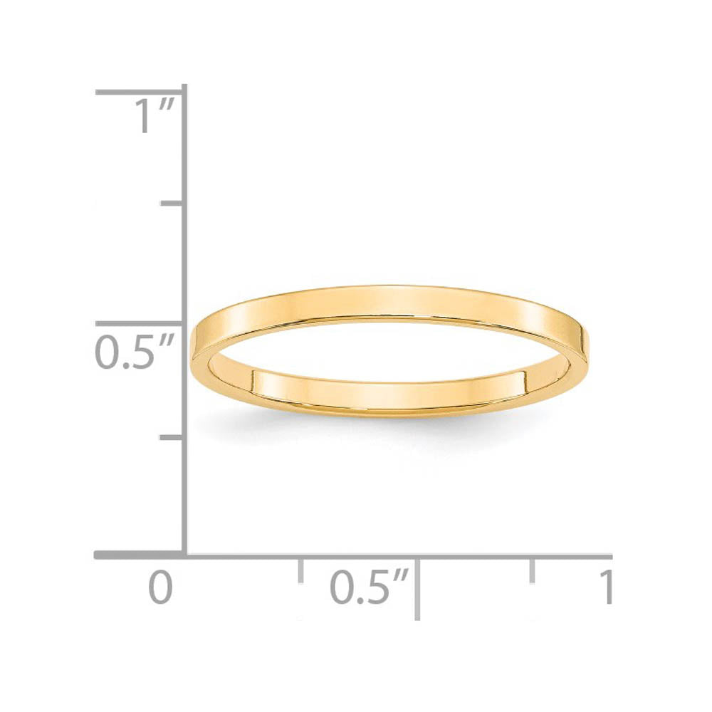 Alternate view of the 2mm 14K Yellow Gold Lightweight Flat Standard Fit Band, Size 4 by The Black Bow Jewelry Co.