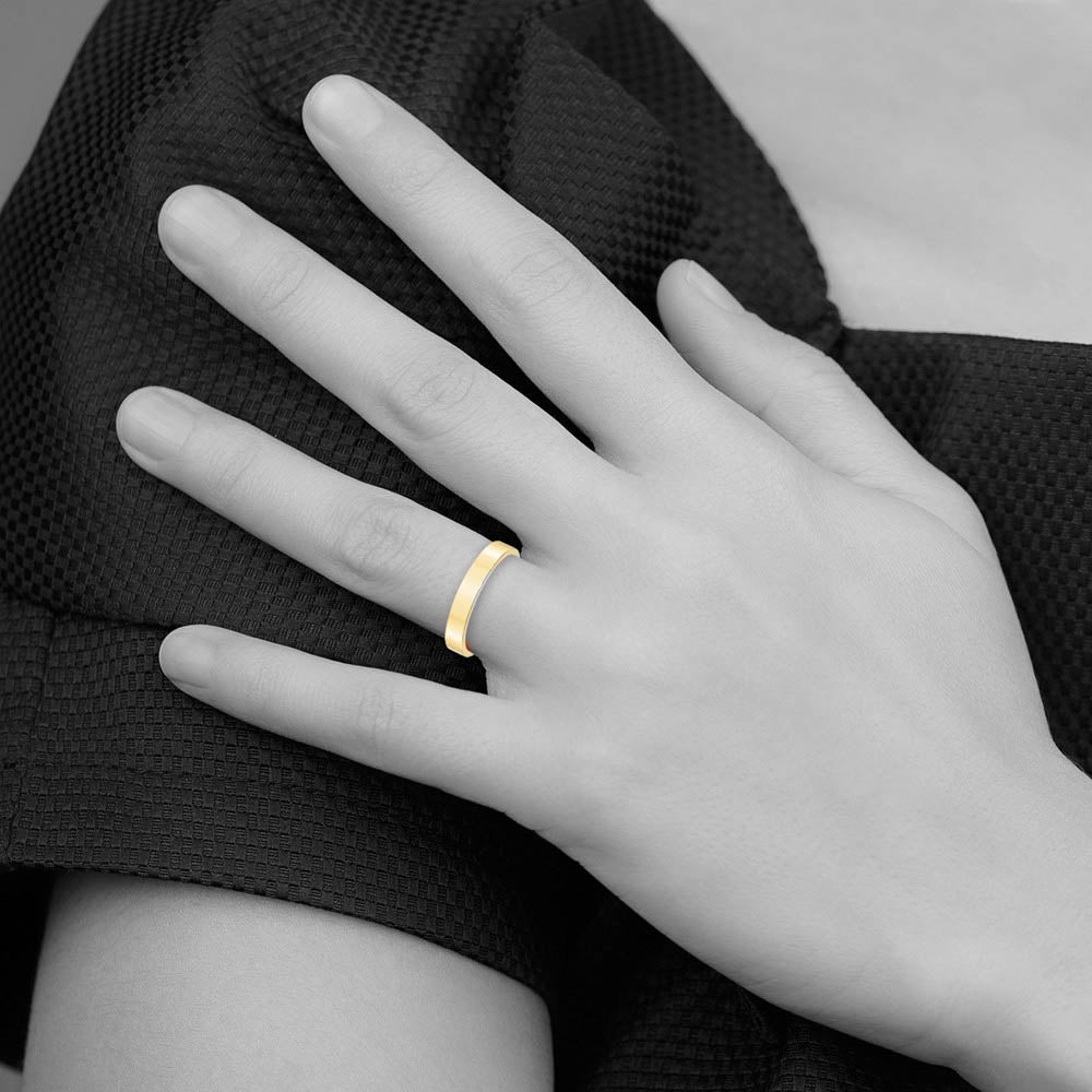 Alternate view of the 4mm 10K Yellow Gold Flat Comfort Fit Band, Size 4 by The Black Bow Jewelry Co.