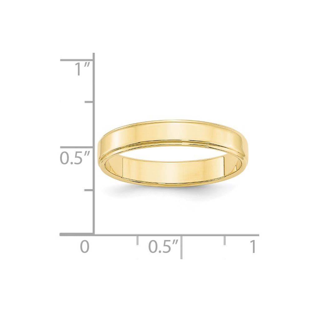 Alternate view of the 4mm 10K Yellow Gold Flat Ridged Edge Standard Fit Band, Size 4 by The Black Bow Jewelry Co.