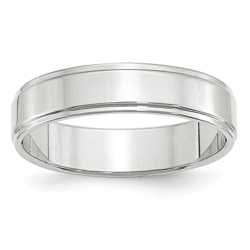5mm 10K White Gold Flat Ridged Edge Standard Fit Band, Size 6, Item R12385-10KW-06 by The Black Bow Jewelry Co.