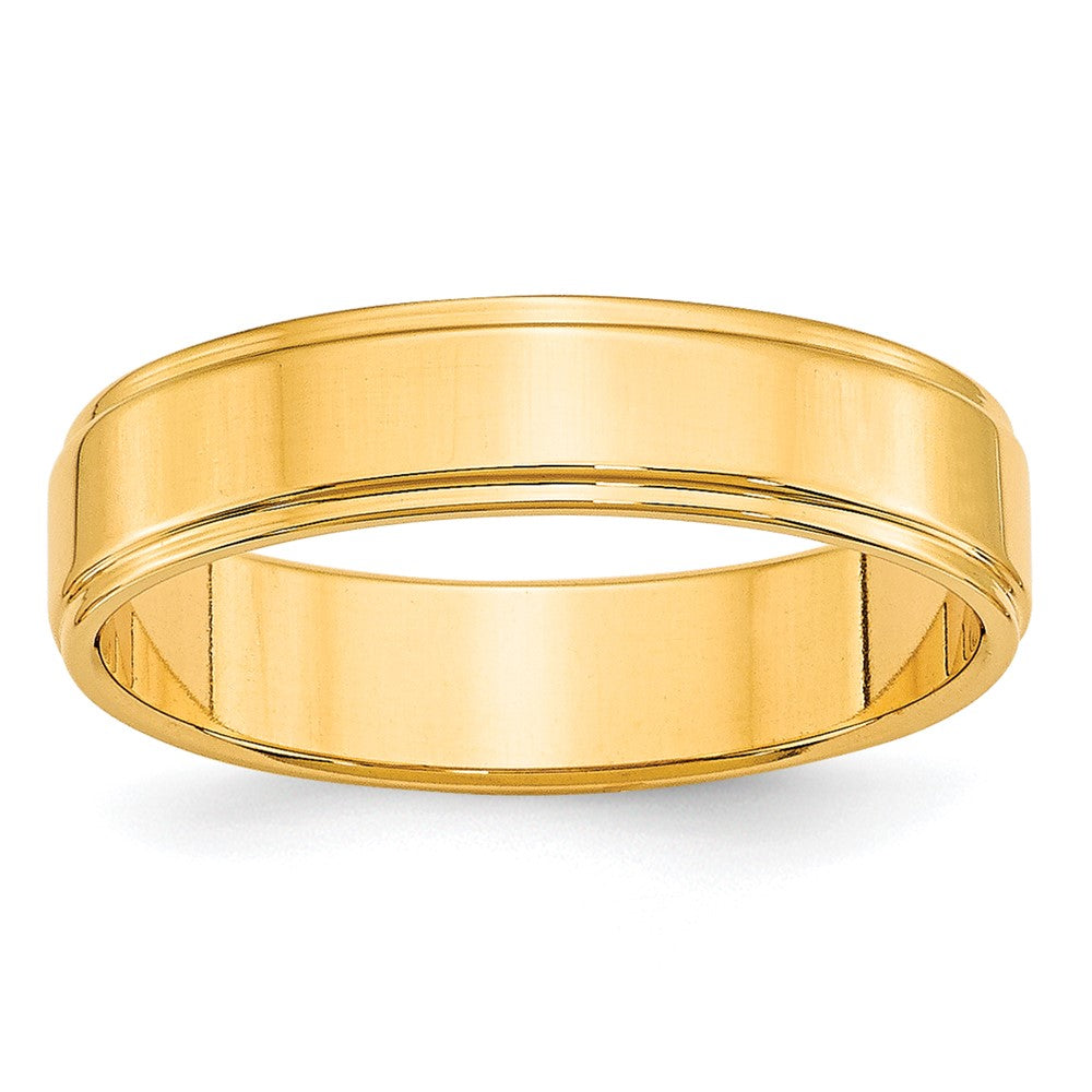 Alternate view of the 5mm 10K White or Yellow Gold Flat Ridged Edge Standard Fit Band by The Black Bow Jewelry Co.