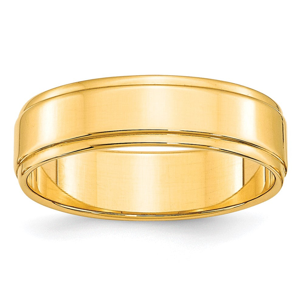 6mm 10K Yellow Gold Flat Ridged Edge Standard Fit Band, Size 7, Item R12386-10KY-07 by The Black Bow Jewelry Co.
