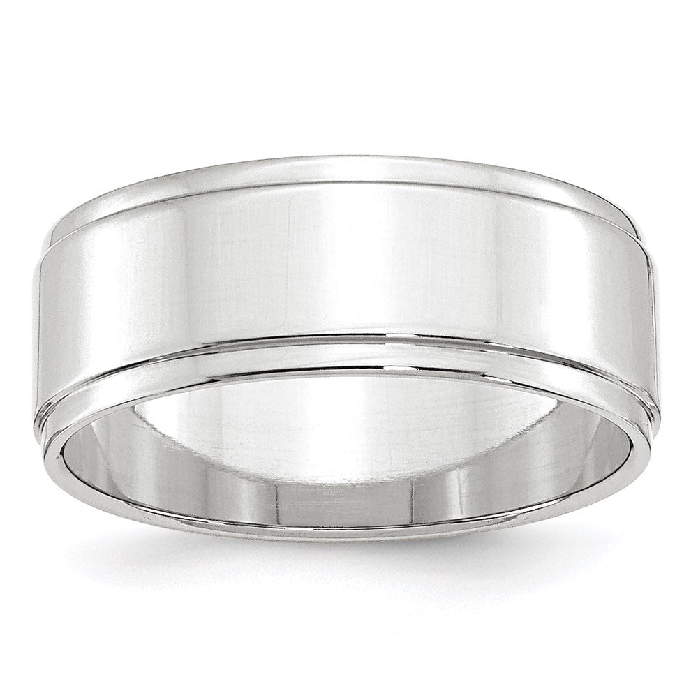 8mm 10K White Gold Flat Ridged Edge Standard Fit Band, Size 5, Item R12387-10KW-05 by The Black Bow Jewelry Co.