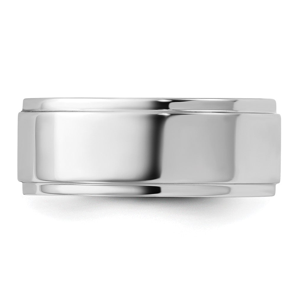 Alternate view of the 8mm 10K White Gold Flat Ridged Edge Standard Fit Band, Size 5 by The Black Bow Jewelry Co.