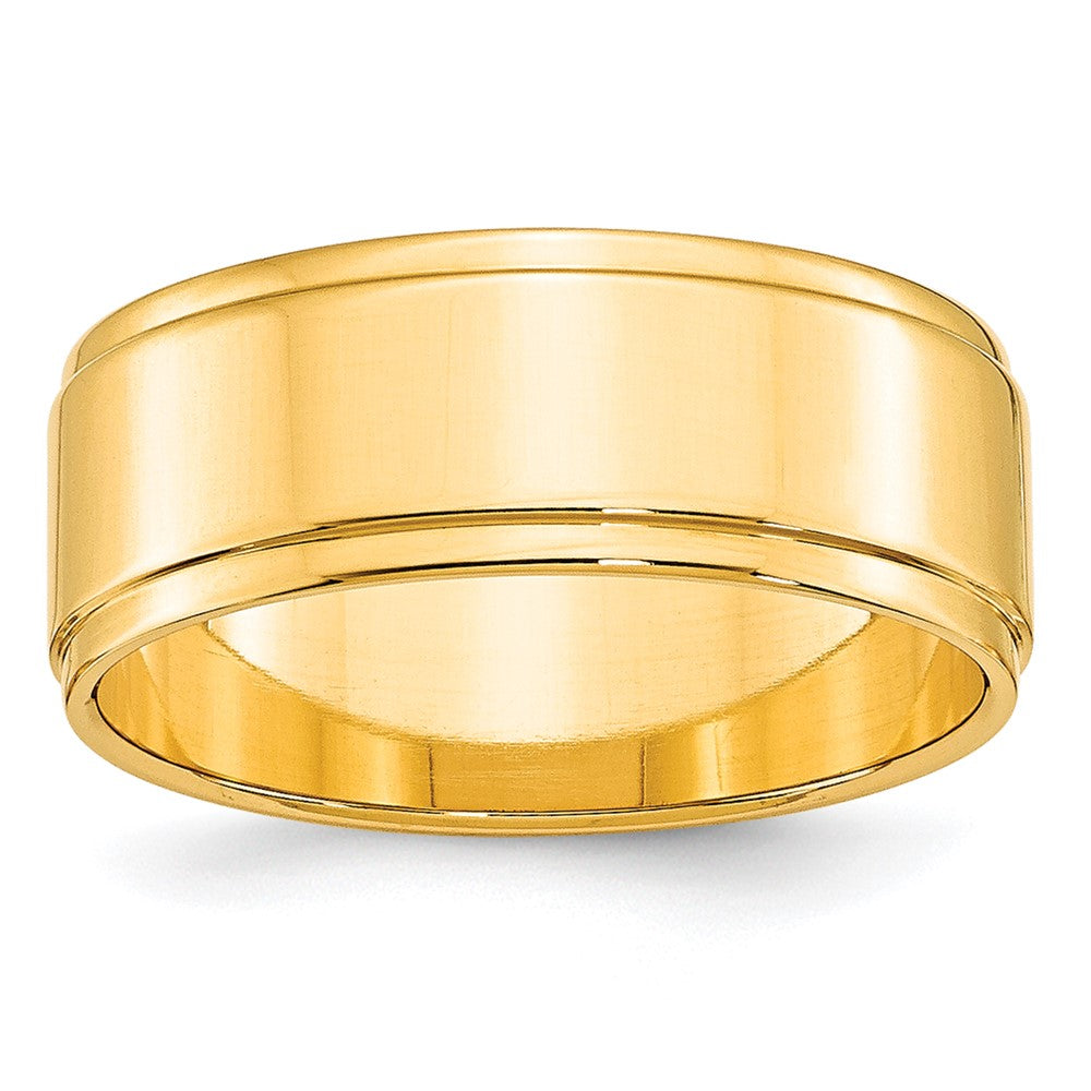 Alternate view of the 8mm 10K White or Yellow Gold Flat Ridged Edge Standard Fit Band by The Black Bow Jewelry Co.