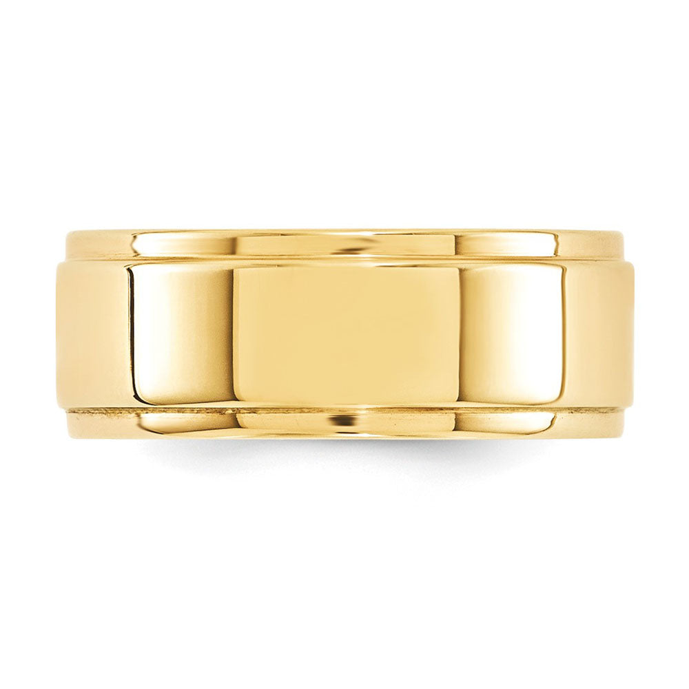 Alternate view of the 8mm 10K Yellow Gold Flat Ridged Edge Standard Fit Band, Size 5 by The Black Bow Jewelry Co.