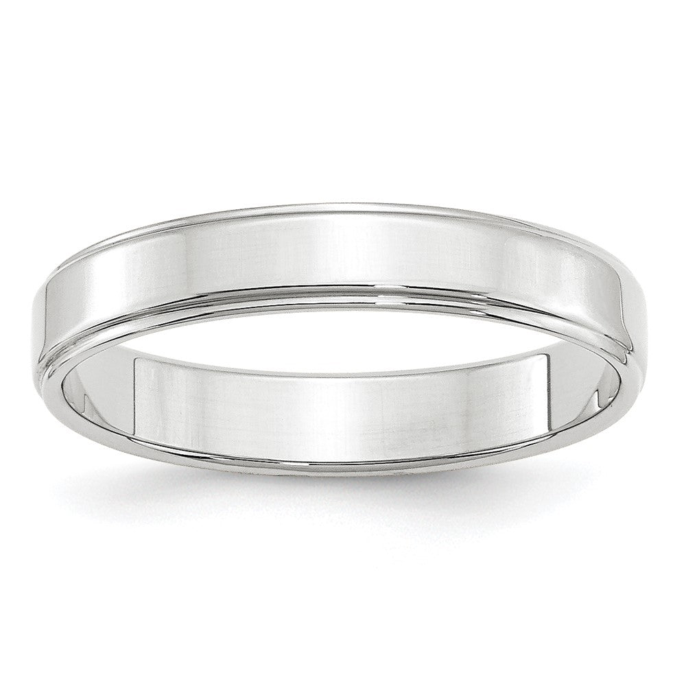 4mm 14K White Gold Flat Ridged Edge Standard Fit Band, Size 4, Item R12389-14KW-04 by The Black Bow Jewelry Co.